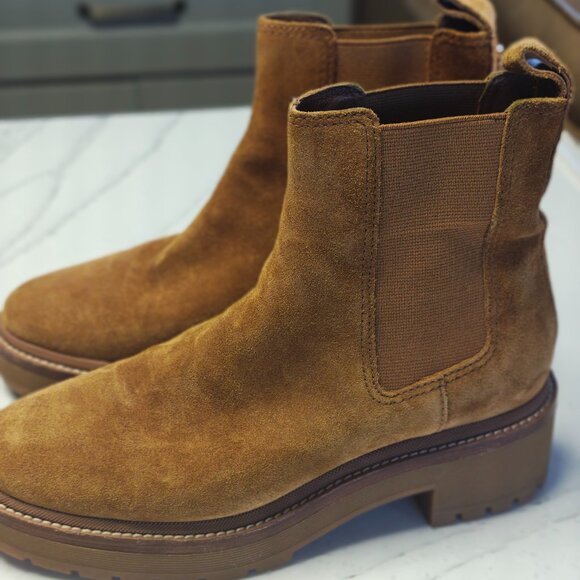 Tory Burch Suede Chelsea Boots – Black & Camel (Like New!) - Picture 4 of 8